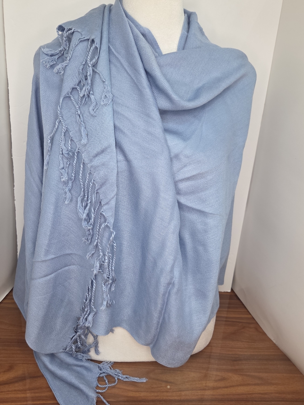 Ashley Cooper Light Blue Scarf With Fringe Shawl Wrap 25x62"